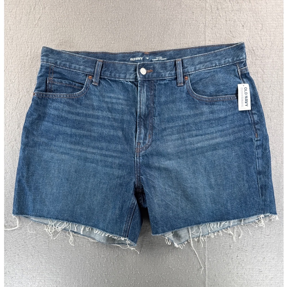 Old Navy Womens High-Rise Slouchy Straight Denim Shorts Blue Raw Hem Size 16